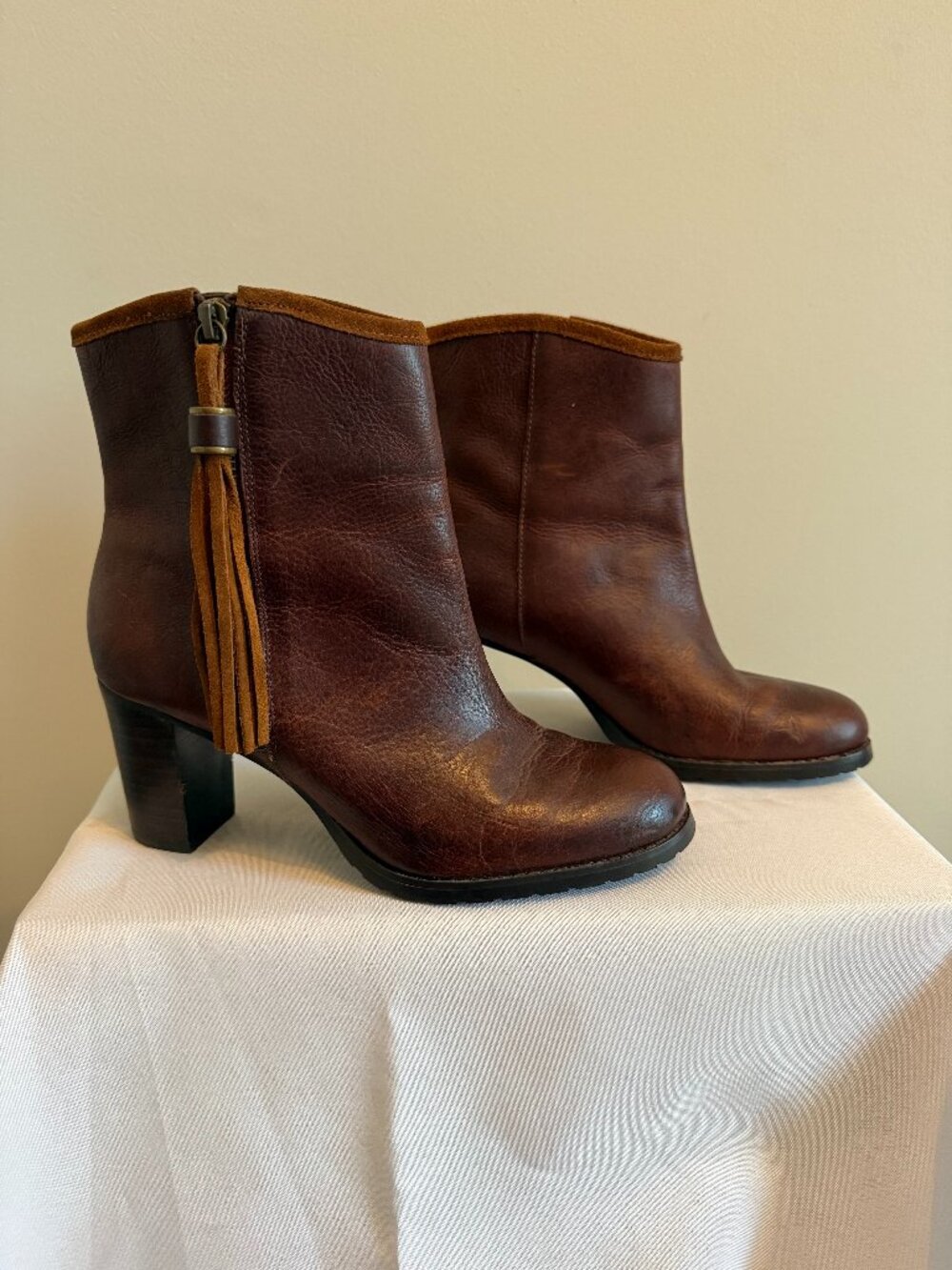 Lauren Ralph Lauren Dark Brown Leather Tassel Heel Ankle Boots